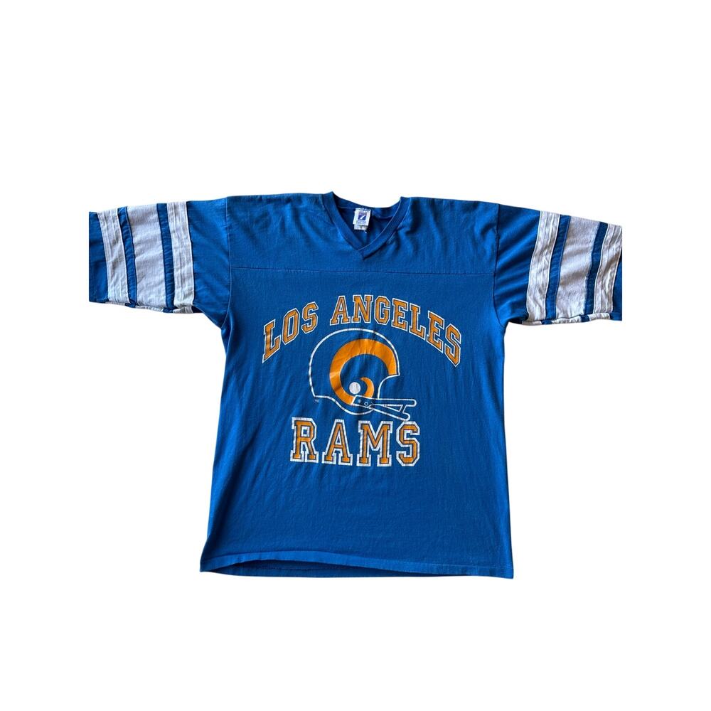 Vintage 80s Logo 7 Los Angeles Rams NFL V Neck Jersey Shirt XL USA